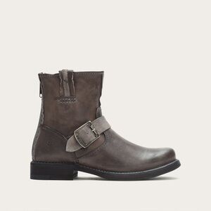 Frye Vicky Artisan Back Zip Brown Leather Ankle Boots with Buckle